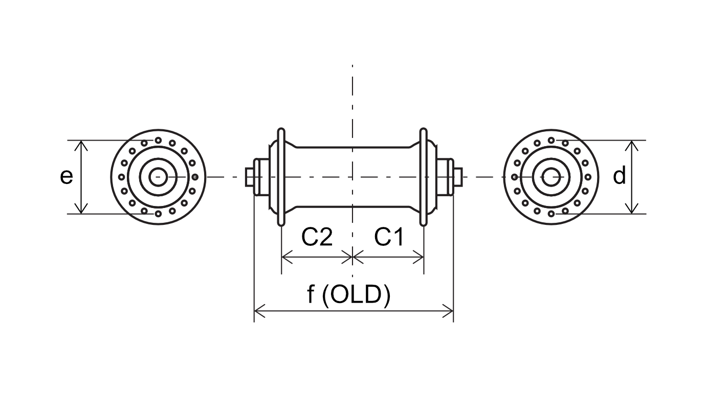 フロントハブ寸法図（フランジ幅）