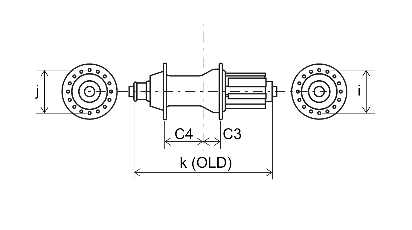 リアハブ寸法図（フランジ幅）